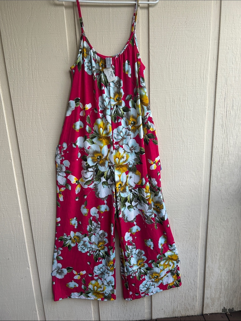 Floral Wide-Leg Jumpsuit in Bright Pink M/L